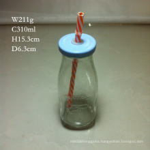 300ml Glass Milk Bottle with Cap and Straw